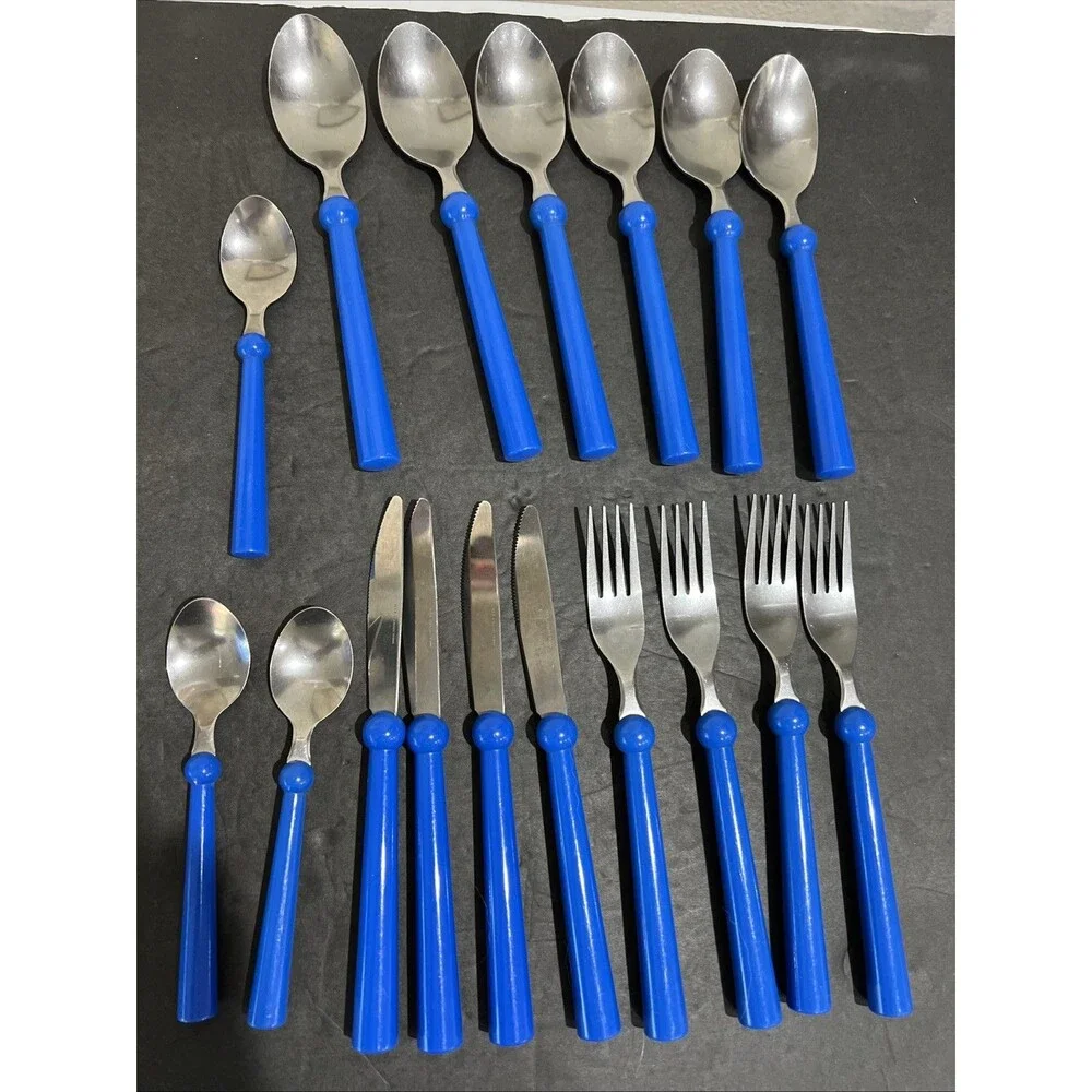 IKEA GRAMMATIK Vtg 1990s Blue Flatware Lot  Of 17 Cutlery Silverware